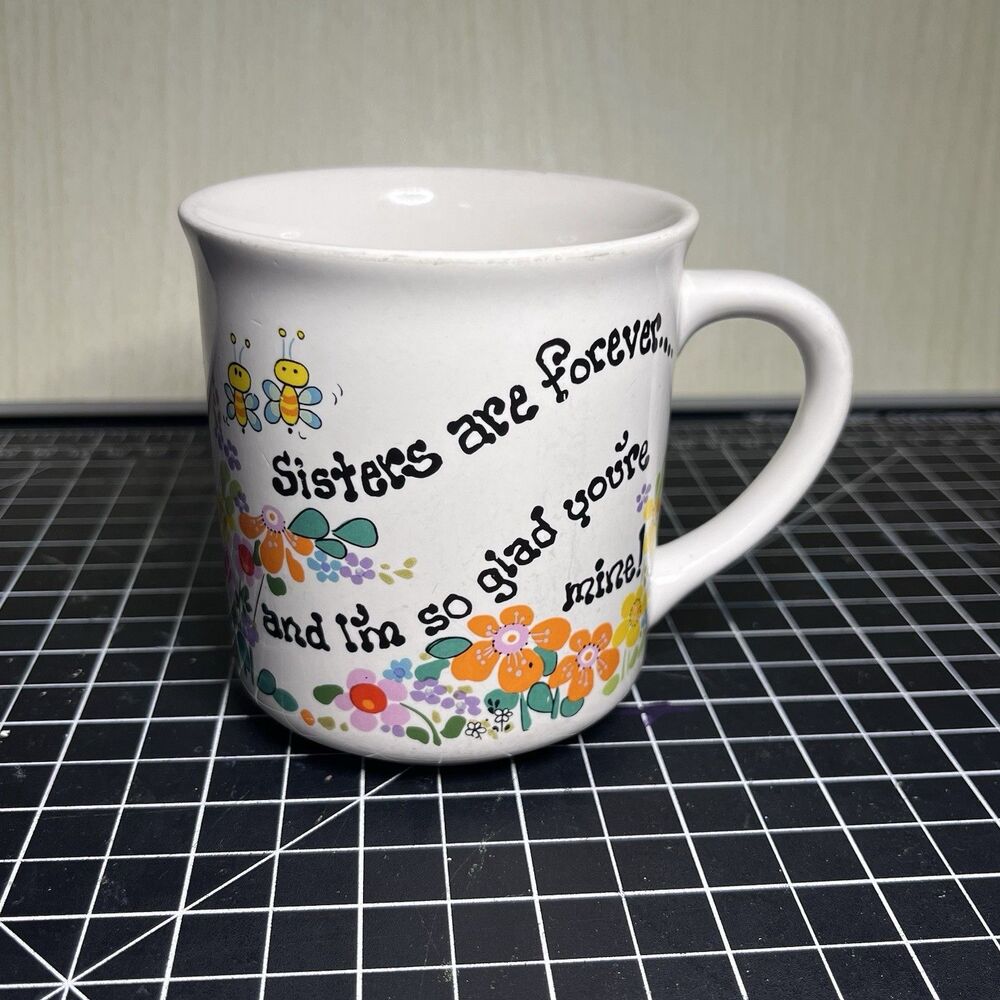 Vintage JSNY Sisters are Forever Mug White Flower Print Coffee Cup